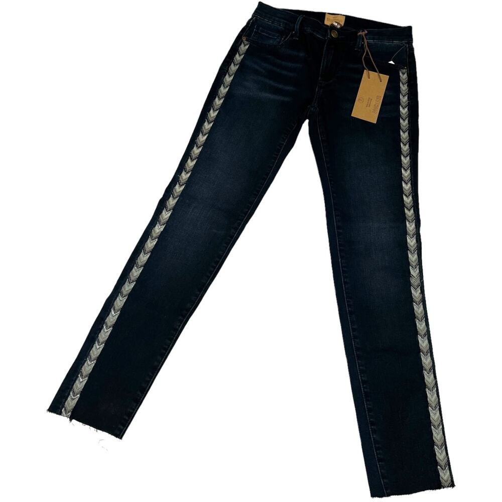 Driftwood Jeans Marilyn Classic Fit Skinny Embroidered Raw Hem‎ Women's 25 Denim